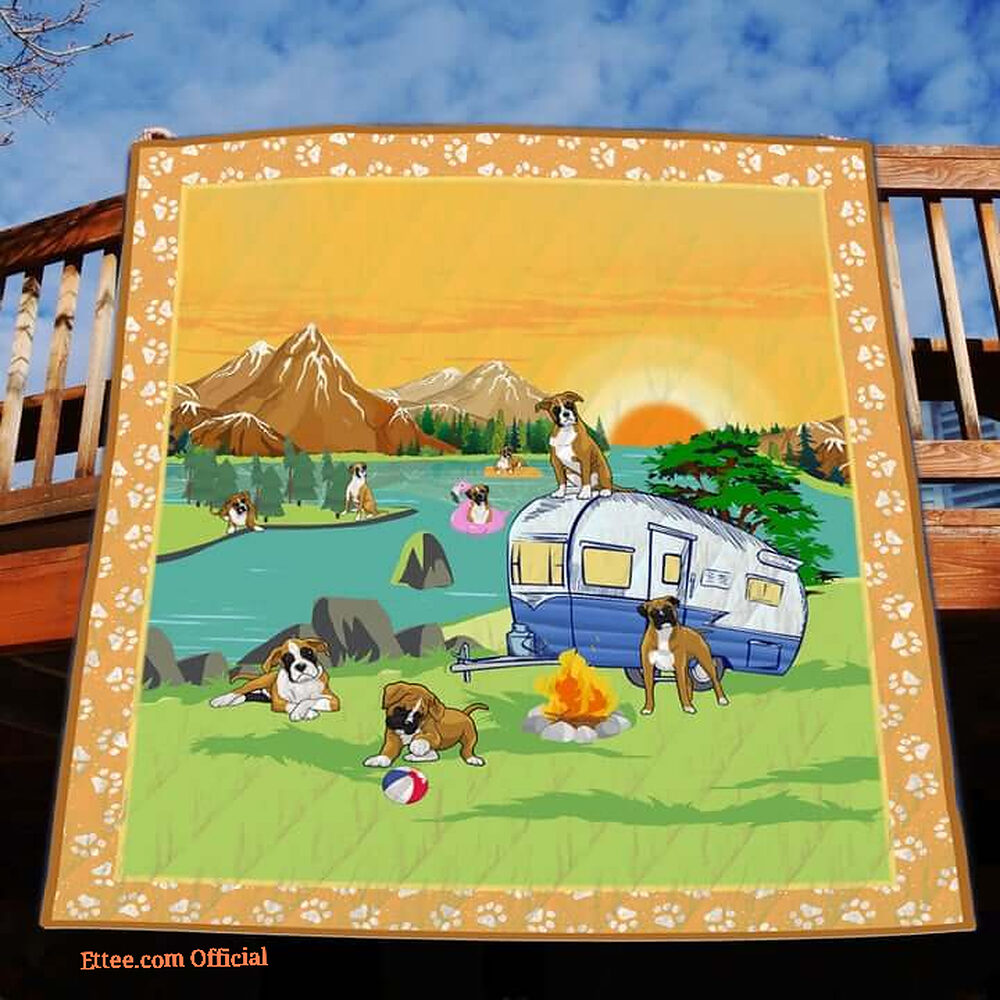 Camping Boxer By The River Quilt Blanket Great Customized Blanket Gifts For Birthday Christmas Thanksgiving - Twin - Ettee