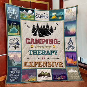 Camping Because Therapy Is Expensive Quilt Blanket Great Customized Blanket Gifts For Birthday Christmas Thanksgiving - Twin - Ettee