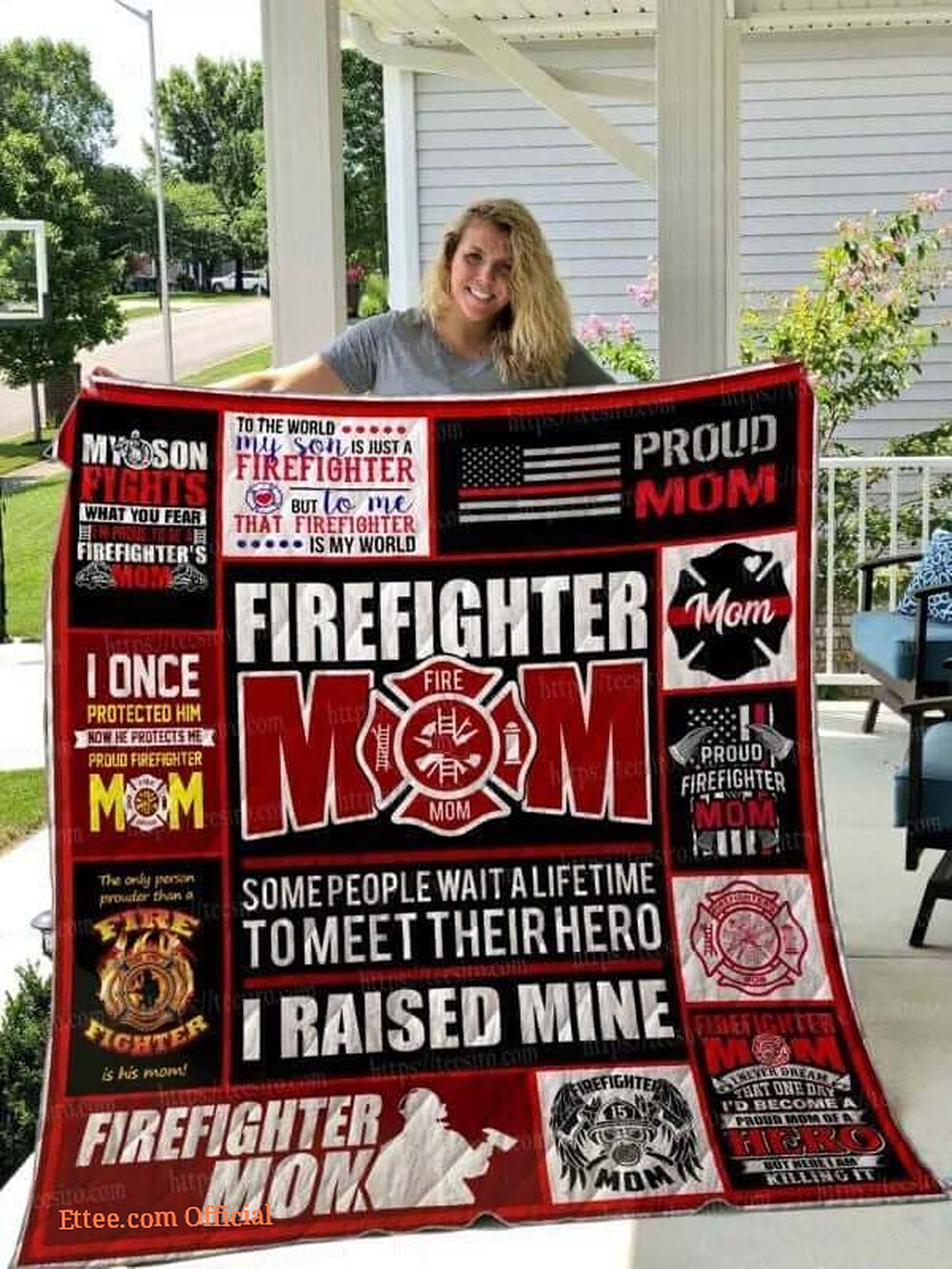 Firefighter Mom I Raised Mine Quilt Blanket Great Customized Gifts For Birthday Christmas Thanksgiving - Ettee - Birthday