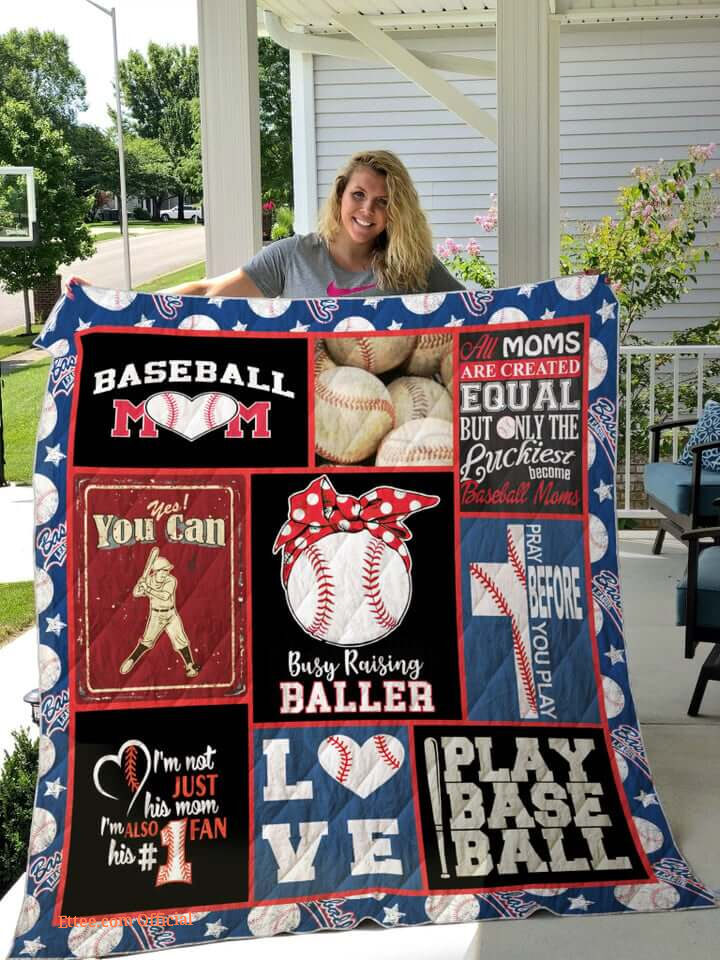 Baseball Mom Busy Raising Baller Quilt Blanket