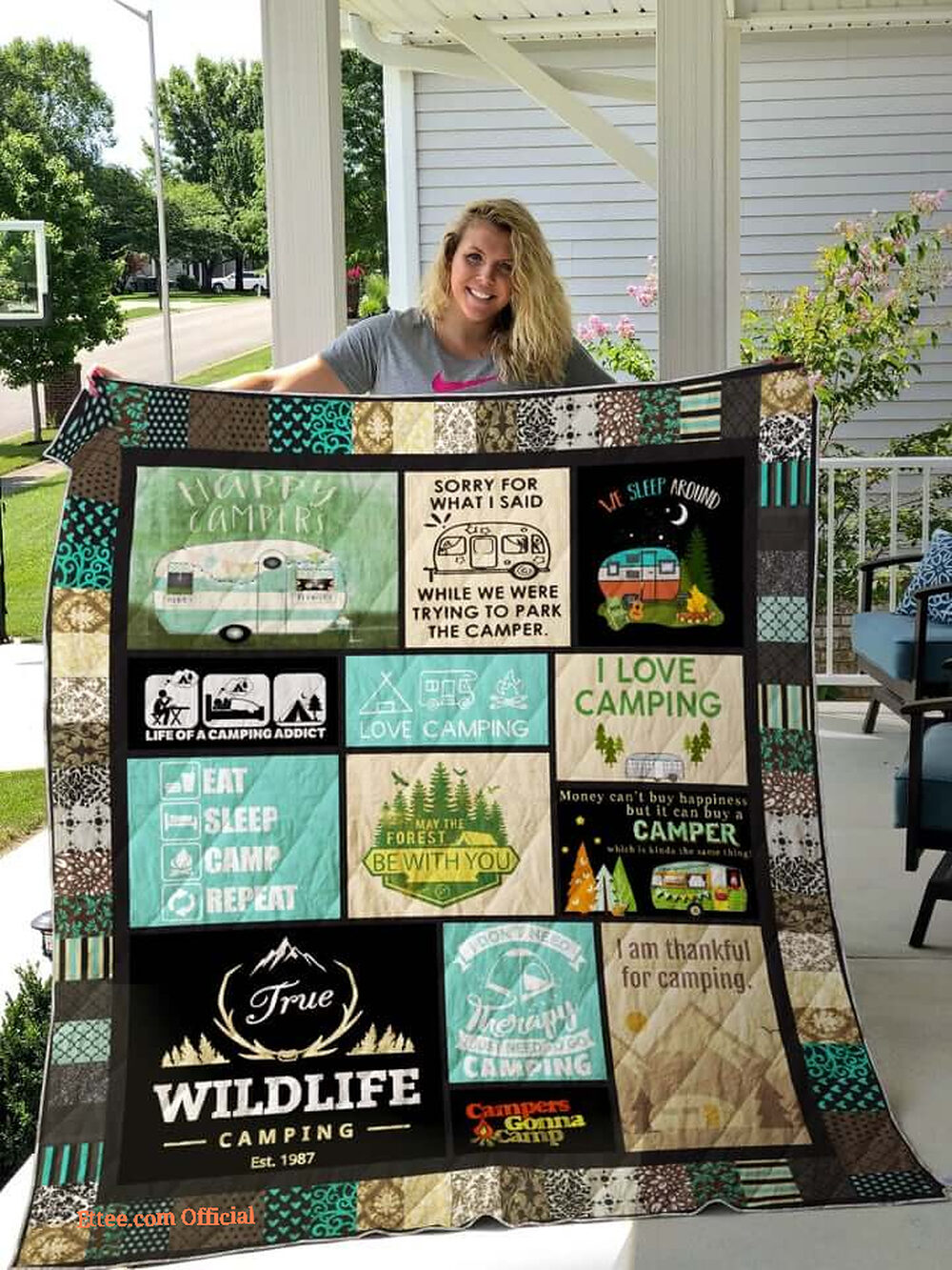 I Am Thankful For Camping Quilt Blanket Great Customized Blanket Gifts For Birthday Christmas Thanksgiving - Twin - Ettee