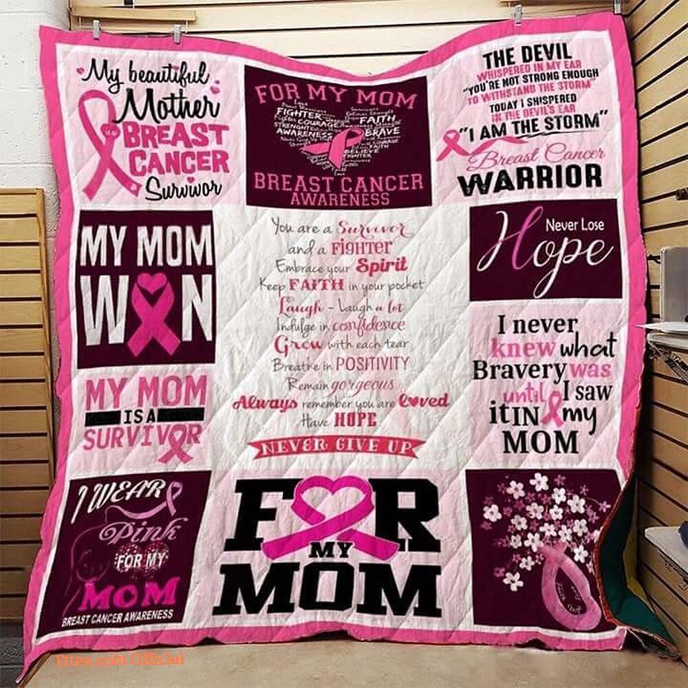 I Wear Pink For My Mom Breast Cancer Warrior Quilt Blanket Great Customized Blanket Gifts For Birthday Christmas Thanksgiving - Super King - Ettee