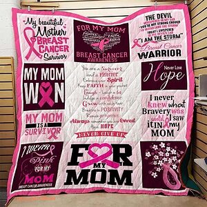 I Wear Pink For My Mom Breast Cancer Warrior Quilt Blanket Great Customized Blanket Gifts For Birthday Christmas Thanksgiving - Ettee - Birthday