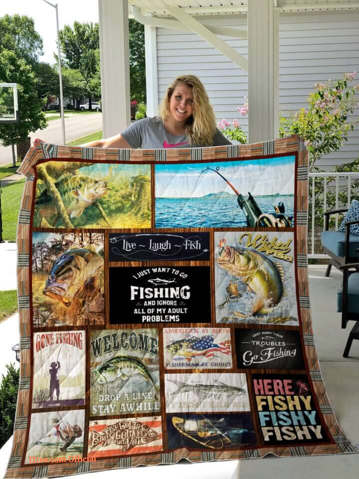 Fishing Drop A Line Stay Awhile Quilt Blanket Great Gifts Perfect Gifts For Fishing Lover
