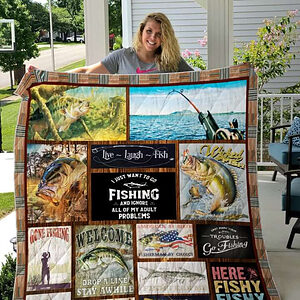 Fishing Drop A Line Stay Awhile Quilt Blanket Great Gifts Perfect Gifts For Fishing Lover - Super King - Ettee