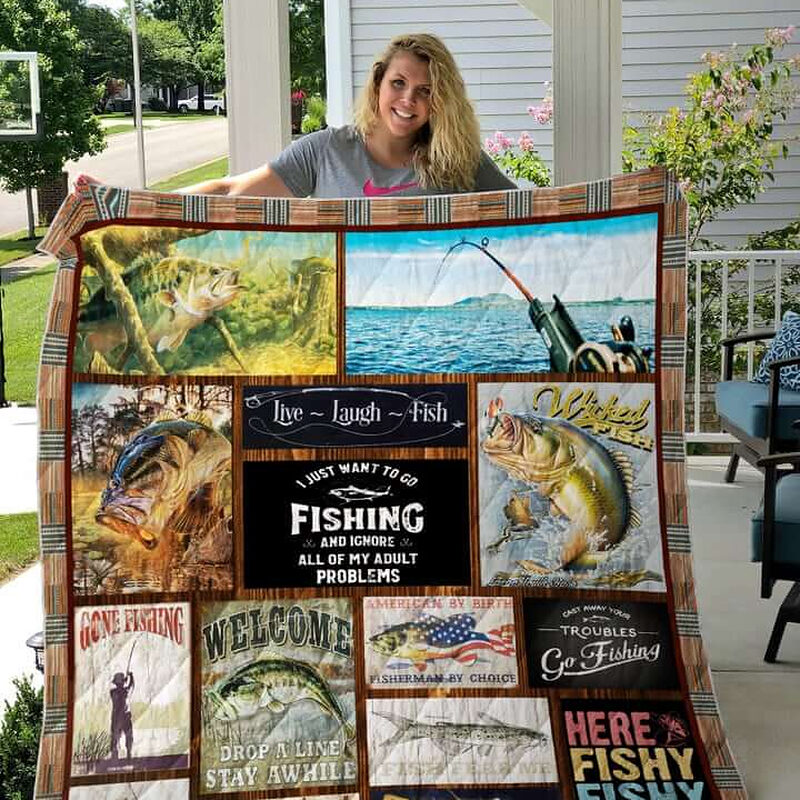 Fishing Drop A Line Stay Awhile Quilt Blanket Great Gifts Perfect Gifts For Fishing Lover - Super King - Ettee