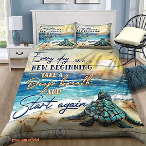 3D Sea Turtle Everyday Is A New Beginning Take A Deep Breath And Start Again Cotton Bed Sheets Spread Comforter Duvet Cover Bedding Sets - King - Ettee