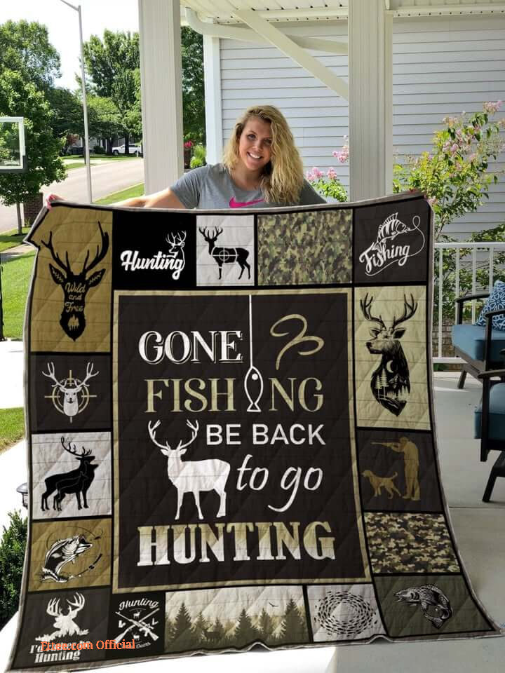 Hunting Gone Fishing Quilt Blanket Great Birthday Christmas Thanksgiving Perfect Gifts