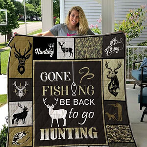 Hunting Gone Fishing Quilt Blanket Great Birthday Christmas Thanksgiving Perfect Gifts - Super King - Ettee
