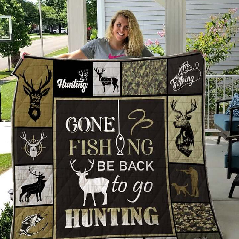 Hunting Gone Fishing Quilt Blanket Great Birthday Christmas Thanksgiving Perfect Gifts