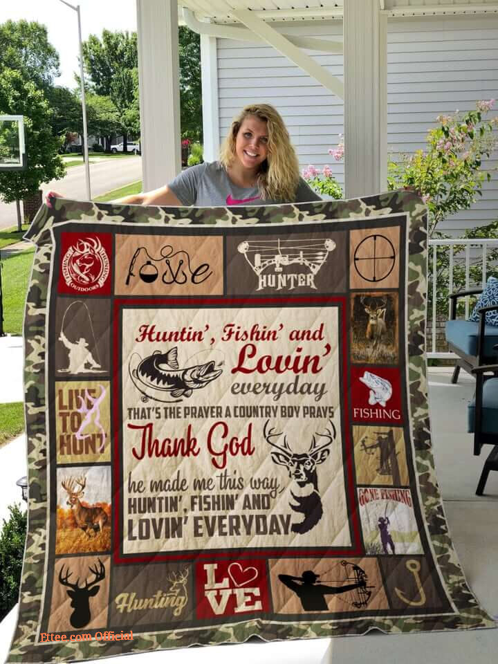 Hunting Fishing He Made Me This Way Quilt Blanket Great Gifts For Fishing And Hunting Lover