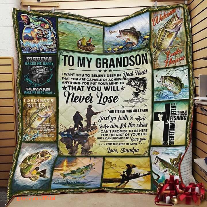 Fishing To My Grandson Quilt Blanket From Grandpa I Can Promise To Love You For The Rest Of Mine Great Blanket Gifts