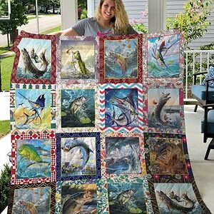 Fishing Paiting Quilt Blanket Great Gifts For Fishing Lover - Super King - Ettee