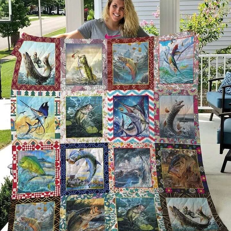 Fishing Paiting Quilt Blanket Great Gifts For Fishing Lover - Super King - Ettee