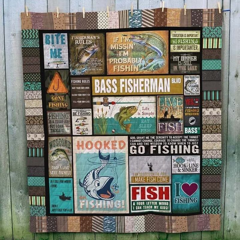 Fishing I Make Fish Come Bass Fisherman Quilt Blanket Great Blanket - Super King - Ettee