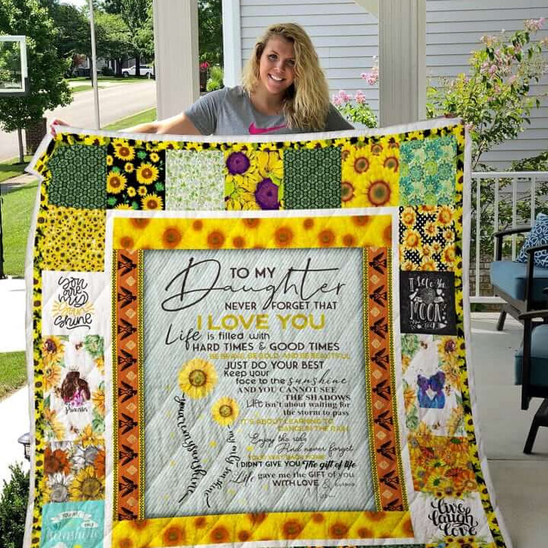 Sunflower To My Daughter Quilt Blanket From Mom Never Forget That I Love You Great Customized Blanket - Super King - Ettee
