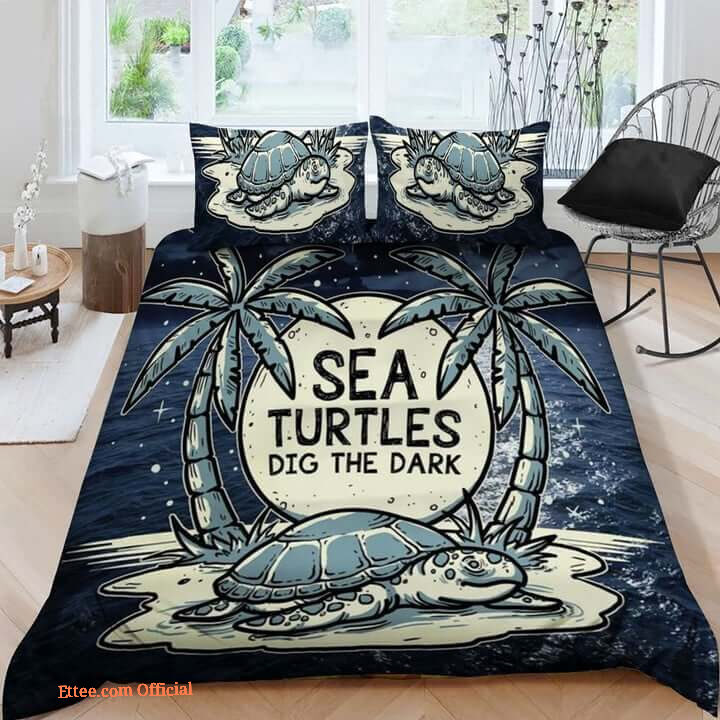 3D Sea Turtles Dig The Dark Cotton Bed Sheets Spread Comforter Duvet Cover Bedding Sets