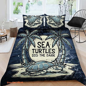 3D Sea Turtles Dig The Dark Cotton Bed Sheets Spread Comforter Duvet Cover Bedding Sets - King - Ettee