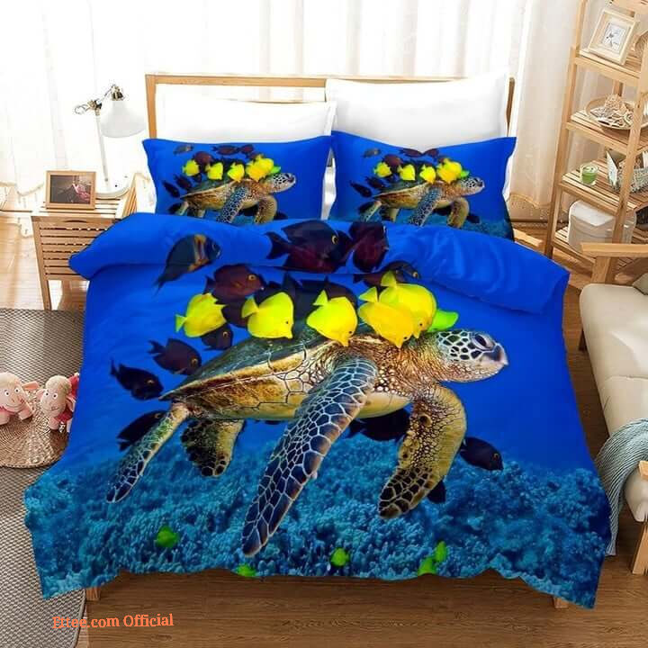 Blue Sea Turtle Under Sea Cotton Bed Sheets Spread Comforter Duvet Cover Bedding Sets