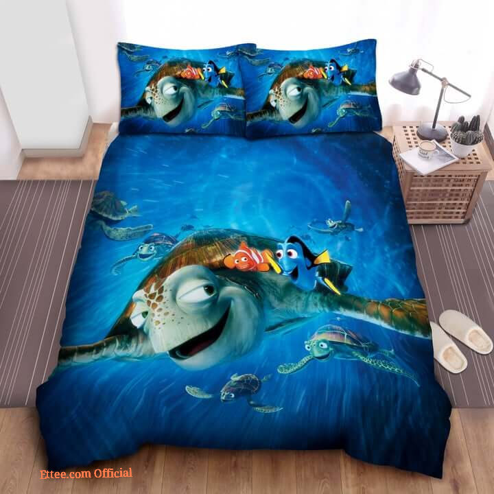 Marlin And Dory In Sea Current With Sea Turtles To Find Nemo Bed Sheets Spread Comforter Duvet Cover Bedding Sets