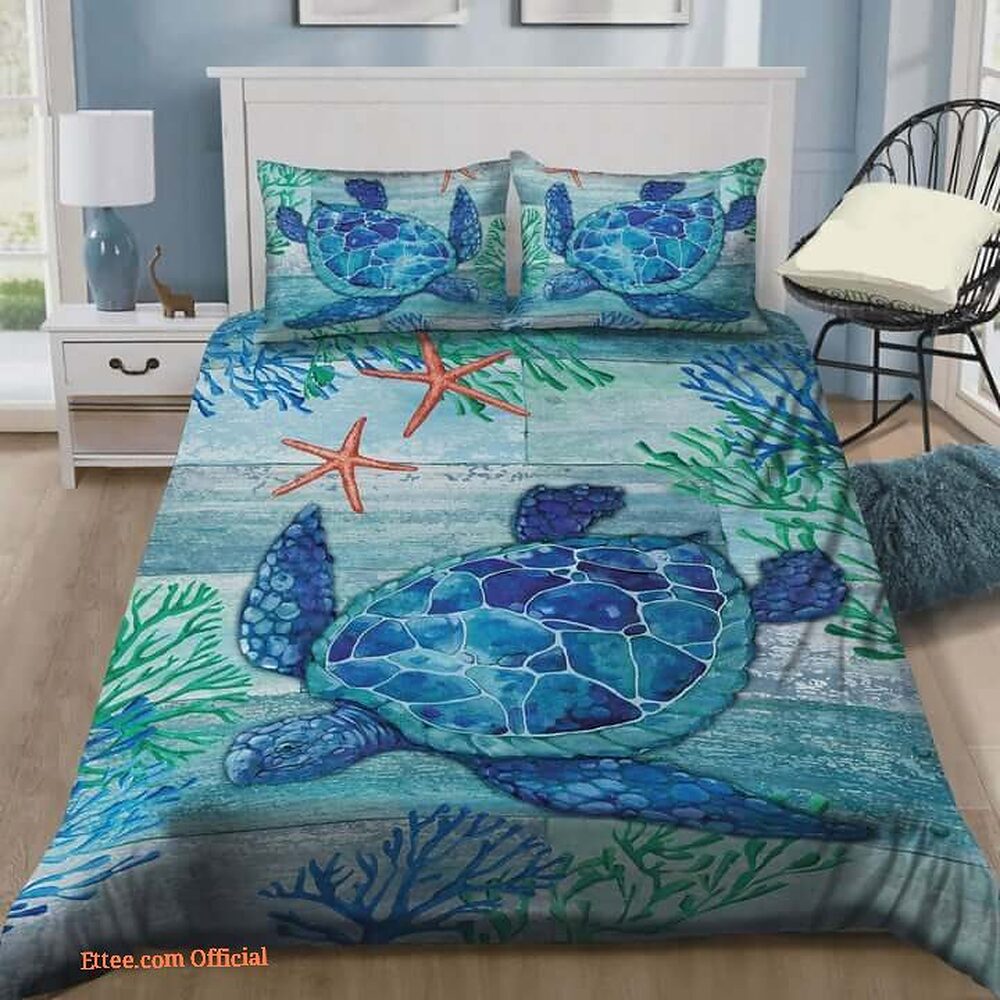 Sea Turtle In The Ocean Cotton Bed Sheets Spread Comforter Duvet Cover Bedding Sets1 - King - Ettee