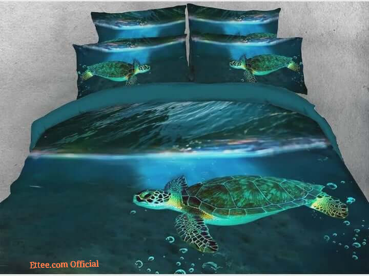 Sea Turtle and Dark Blue Sea Soft Warm Cotton Bed Sheets Spread Comforter Duvet Cover Bedding Sets