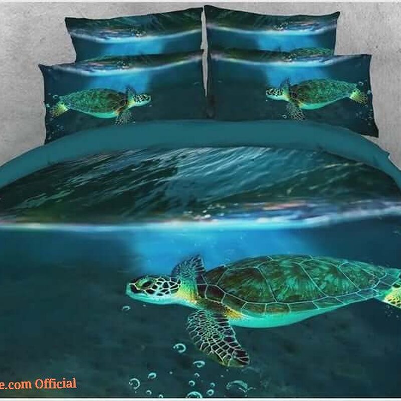 Sea Turtle and Dark Blue Sea Soft Warm Cotton Bed Sheets Spread Comforter Duvet Cover Bedding Sets - King - Ettee