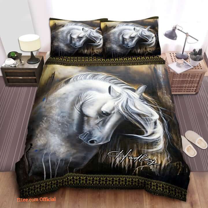 White Horse Custom Name Duvet Cover Bedding Set