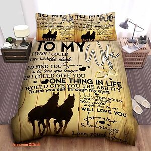 To My Wife Horse From Husband I Will Love You Forever And Always Cotton Bed Sheets Spread Comforter Duvet Cover Bedding Sets - King - Ettee