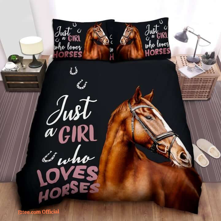 Just A Girl Who Loves Horses Brown Horse Cotton Bed Sheets Spread Duvet Cover Bedding Sets Perfect Gifts