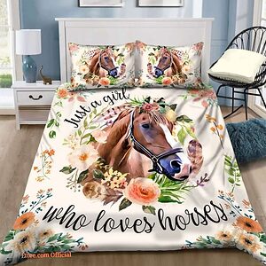 Just A Girl Who Loves Horses Bed Sheets Spread Duvet Cover Bedding Sets - King - Ettee