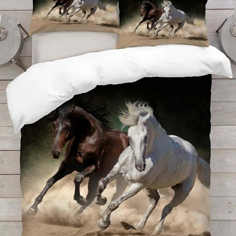 Horse Running Bedding Set Bed Sheets Spread Comforter Duvet Cover Bedding Sets - King - Ettee