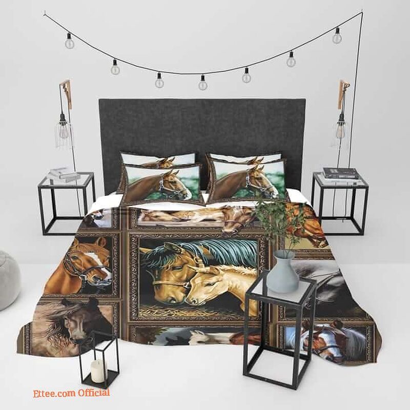 Horse Family Cotton Bed Sheets Spread Comforter Duvet Cover Bedding Sets - King - Ettee