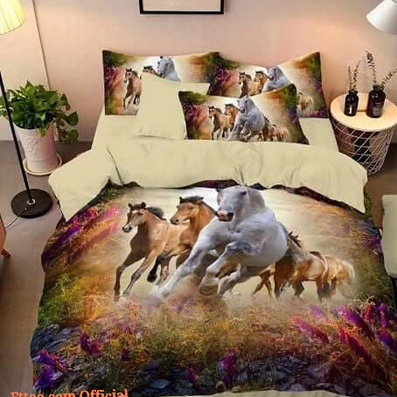 Herd Of Horses Running Cotton Bed Sheets Spread Comforter Duvet Cover Bedding Sets Perfect Gifts For Horse Lover Gifts - King - Ettee