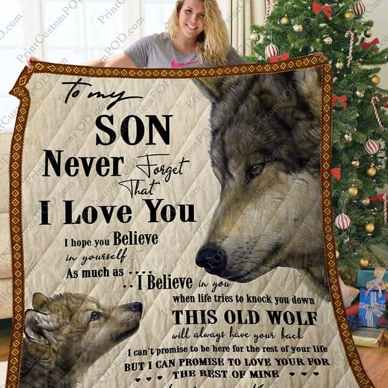 Wolf To My Son From Mom I Love You Quilt Blanket Great - Super King - Ettee