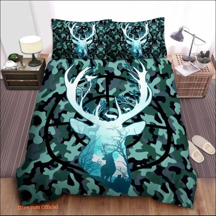 3D Hunting Deer Blue Camouflage Cotton Bed Sheets Spread Comforter Bedding Sets