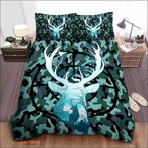 3D Hunting Deer Blue Camouflage Cotton Bed Sheets Spread Comforter Bedding Sets - King - Ettee