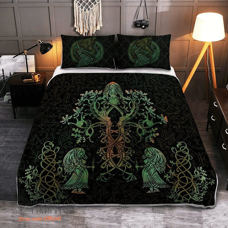 Tree Of Life - Raven Viking - Viking Quilt Bedding Set - King - Ettee