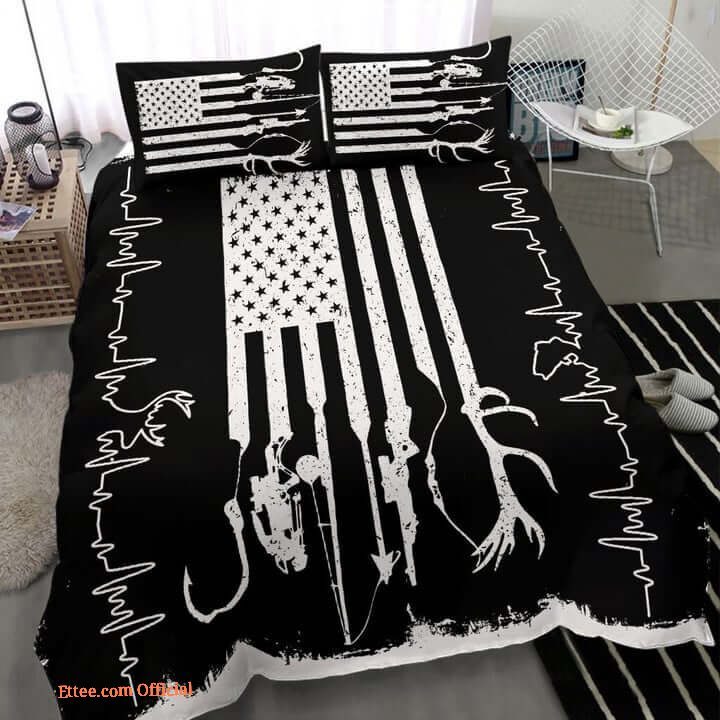 Hunting And Fishing.American Flag.Heartbeat Bed Sheets Spread Bedding Sets