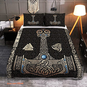 Mjölnir Is The Hammer Of The Thunder God Thor In Norse Mythology - Viking Quilt Bedding Set - King - Ettee