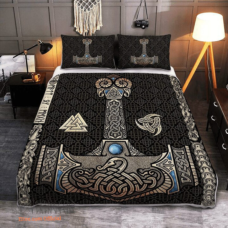 Mjölnir Is The Hammer Of The Thunder God Thor In Norse Mythology - Viking Quilt Bedding Set - King - Ettee
