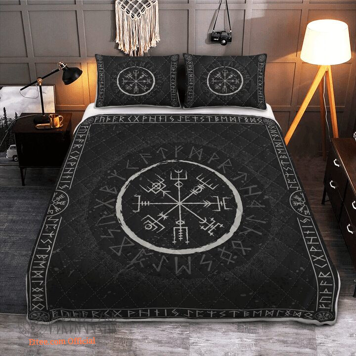 Viking Vegvisir And Runic - Viking Quilt Bedding Set