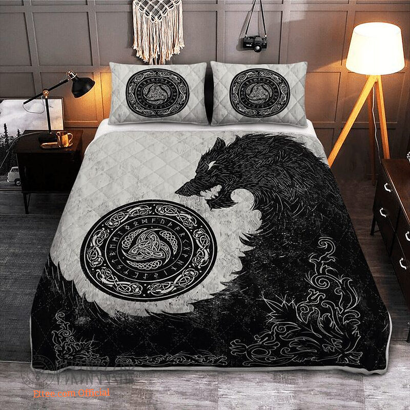 Viking Fenrir And Horns Of Odin - Viking Quilt Bedding Set - King - Ettee
