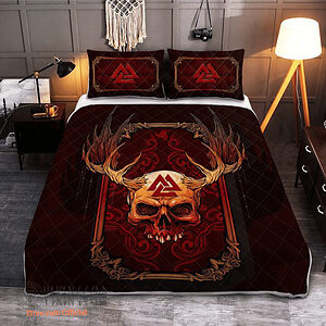 Viking Valknut And Skull - Viking Quilt Bedding Set - King - Ettee