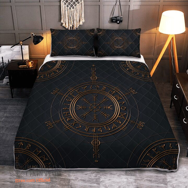 Viking Vegvisir Gold - Viking Quilt Bedding Set