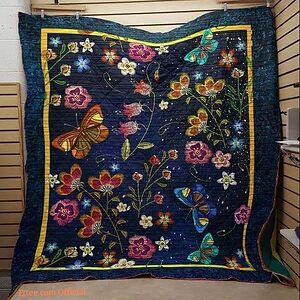 Butterfly And Flowers Quilt Blanket Great Blanket Gifts For Birthday Christmas Thanksgiving Anniversary - Throw - Ettee