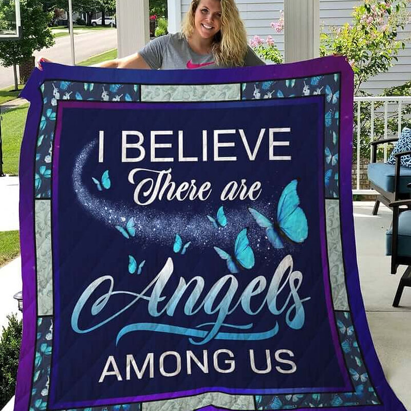 Blue Butterfly Angels Among Us Quilt Blanket Great - Ettee - Angels