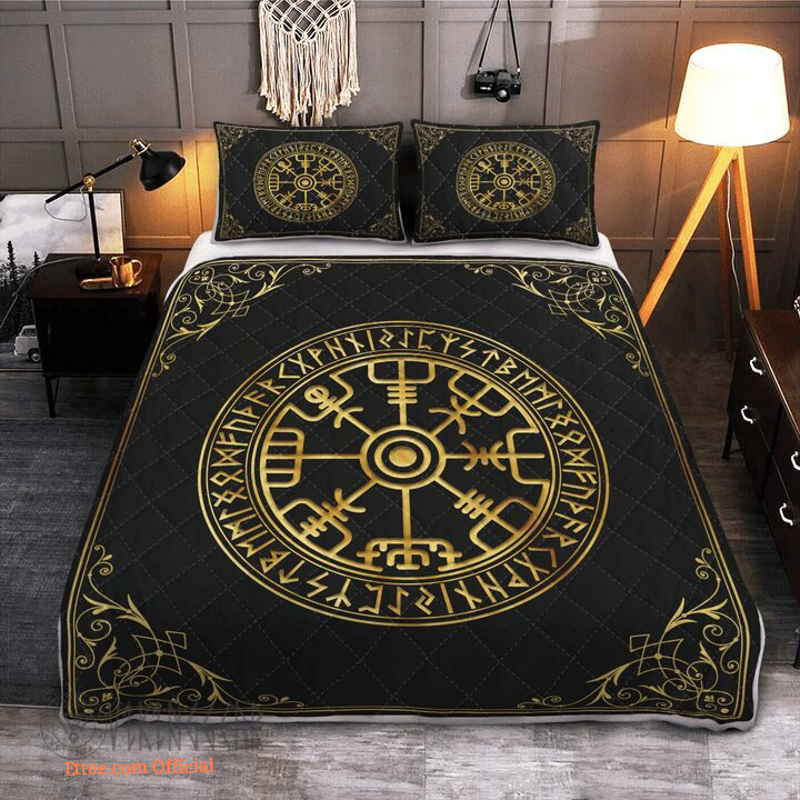 Viking Vegvisir And Rune - Viking Quilt Bedding Set1