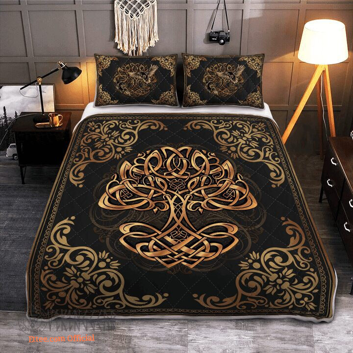Yggdrasil - Odin'S Ravens Huginn And Muninn- Viking Quilt Bedding Set
