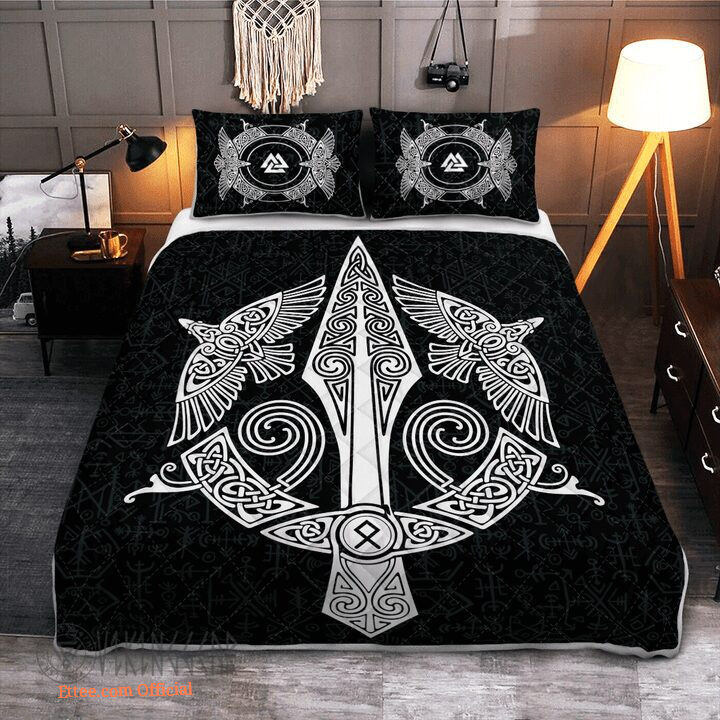 Raven And Spear Of Odin - Viking Quilt Bedding Set